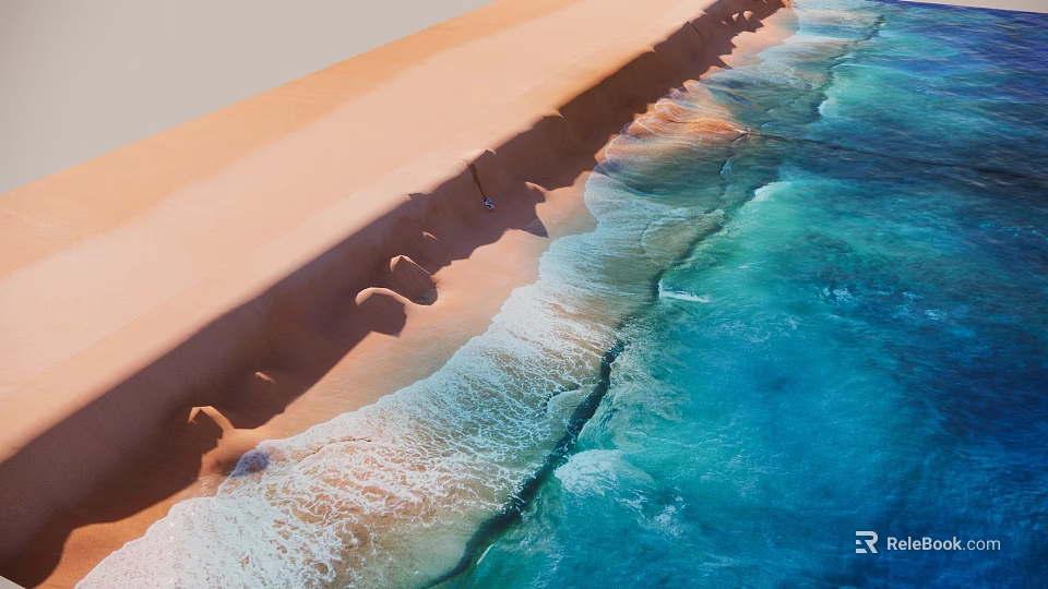 Stunning Waterfront Landscape With Sandy Beach And Vibrant Blue Ocean Waves 3d model 