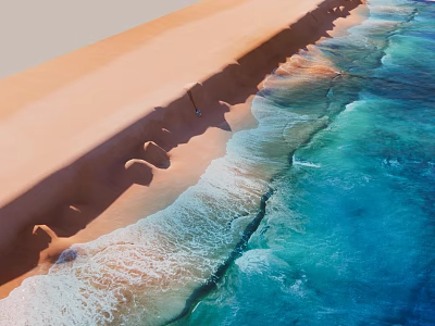 Stunning Waterfront Landscape With Sandy Beach And Vibrant Blue Ocean Waves 3d model