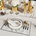Elegant Dining Table Set With White Flower Bouquets Gold Decorative Items Tableware And Marble Placemats