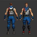 3D Character Model Front And Back View With Blue Pants White Top Red Blue Accents