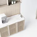 Modern Light Wood Storage Cabinet Shelf With Open Shelves And Decorative Items