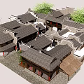 Ancient Chinese Architecture Complex Featuring Traditional Tile Roofs Courtyards Stone Paths And Green Trees 3d model