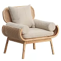 Modern Natural Rattan Solid Wood Beige Upholstered Leisure Chair For Home Living Room Use