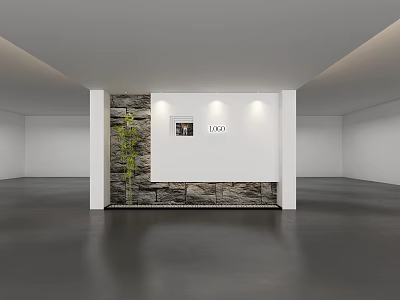 Modern Public Office Space Interior With Logo Wall Green Plants And Open Layout 3d model
