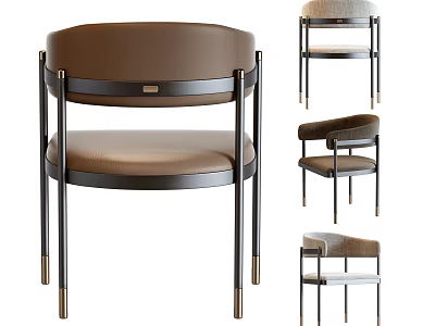 Modern Brown Leather Accent Chair With Sleek Metal Legs And Round Backrest Design 3d model