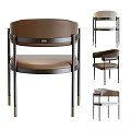 Modern Brown Leather Accent Chair With Sleek Metal Legs And Round Backrest Design