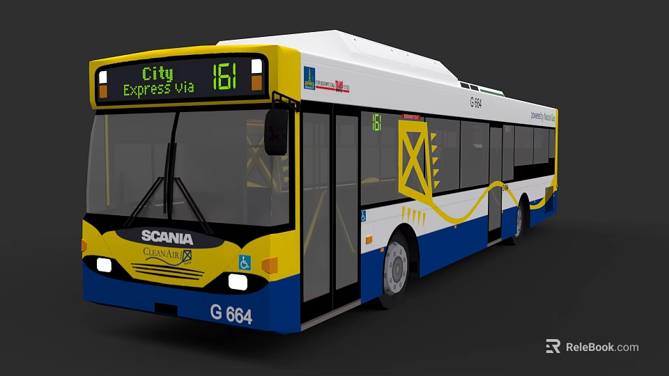 Scania City Express Bus with White Yellow Blue Livery and Via 161 3d model 