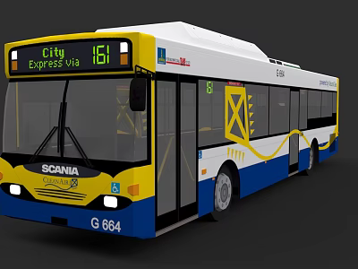 Scania City Express Bus with White Yellow Blue Livery and Via 161 3d model