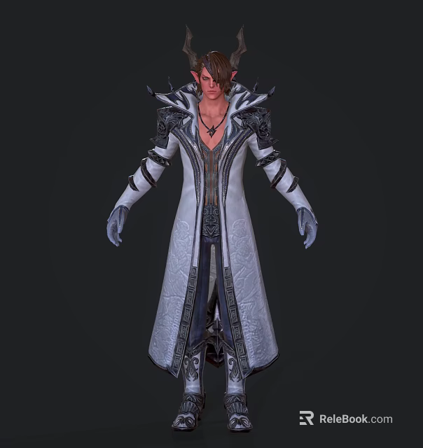 Mystical Game and Movie Character With Pointed Ears Long White Coat And Ornate Design 3d model 
