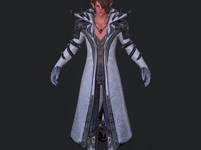 Mystical Game and Movie Character With Pointed Ears Long White Coat And Ornate Design 3d model