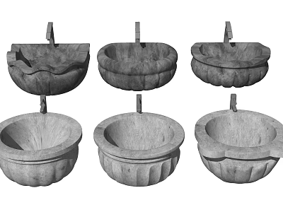 Six Traditional Stone Washbasins With Unique Carved Patterns And Designs 3d model