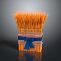 Golden Wheat Bunch Tied in Bamboo Box With Blue Ribbon Decoration