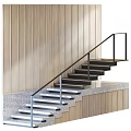 Modern Staircase Design With Wooden Wall Black Metal Handrail And Marble Steps