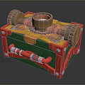 Vintage Red Green Decorative Storage Box With Brass Gears And Metal Accents