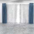 Blue Thick Curtains With White Sheer Panels In Modern Interior 3d model