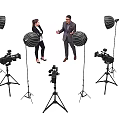 Live Stream Studio Setup With Two Hosts In Formal Attire And Camera Equipment