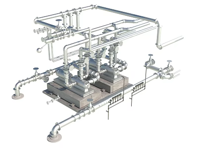 Industrial Pipeline Equipment System With Valves Connectors And Structural Components 3d model