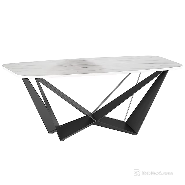 Modern Sleek Dining Table With White Marble Top And Black Geometric Metal Legs 3d model 