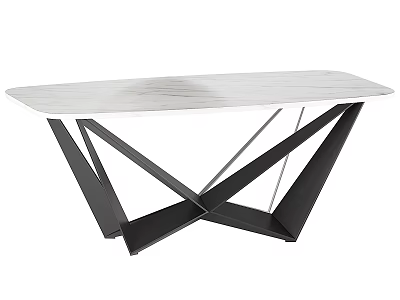 Modern Sleek Dining Table With White Marble Top And Black Geometric Metal Legs 3d model