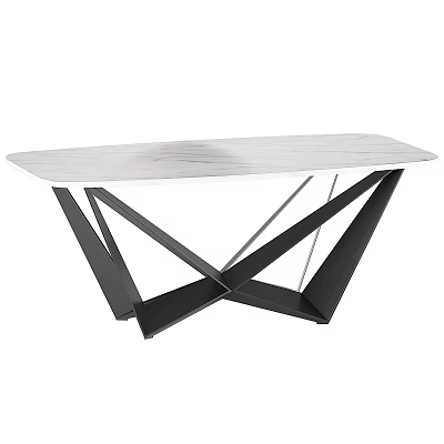 Modern Sleek Dining Table With White Marble Top And Black Geometric Metal Legs 3d model