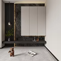 Modern Entryway Cabinet And Side Cabinet With Black Finish And Marble Wall Decor