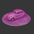 Vintage Cream Colored Volkswagen Beetle With Worn Exterior On Circular Gray Platform