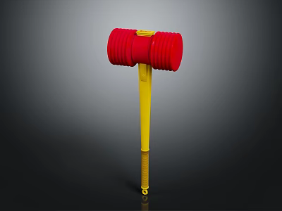 Durable Red Head Yellow Handle Hammer For Construction And Repair Work 3d model