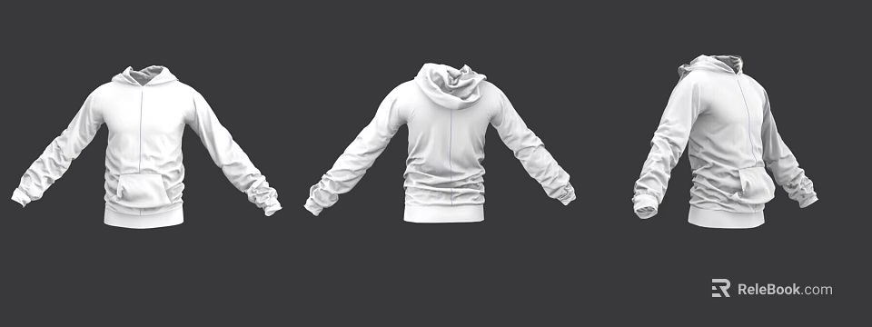 White Hooded Sweatshirt Design With Multiple Angles And Long Sleeves 3d model 