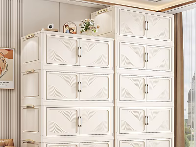 Modern White Storage Cabinet With Multiple Drawers And Decorative Design 3d model
