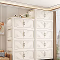 Modern White Storage Cabinet With Multiple Drawers And Decorative Design
