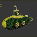 Vintage Green And Yellow Submarine Water Vehicle With Round Windows And Retro Design 3d model