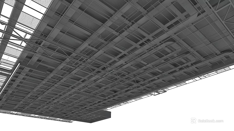 Industrial Ceiling Design with Metal Framework and Grid Pattern Structure for Modern Spaces 3d model 