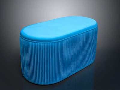 Blue Velvet Bench With Ribbed Design And Oval Shape For Modern Spaces 3d model