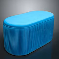 Blue Velvet Bench With Ribbed Design And Oval Shape For Modern Spaces