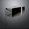 White Electronic Appliance With Green Indicator Purple Circular Port And Power Cable