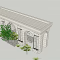 Classical Garden Landscape Design With Arched Architecture Columns And Green Trees 3d model