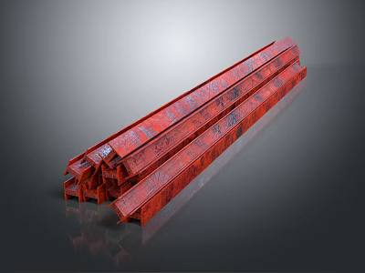 Red Patterned Long Decorative Strips Stacked Together With Intricate Surface Design 3d model