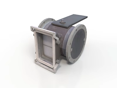 Industrial Metal Pipe Equipment With Flange Connections And Square Grille Frame 3d model