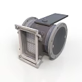 Industrial Metal Pipe Equipment With Flange Connections And Square Grille Frame