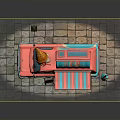 Colorful Ice Cream Truck With Pink And Blue Exterior Awning And Cone Decoration