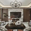 Modern Chinese Dining and Living Room Interior Design With Wooden Furniture And Decorative Paintings