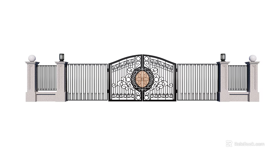 Wrought Iron Entry Gate With Ornate Circular Design And Decorative Patterns 3d model 