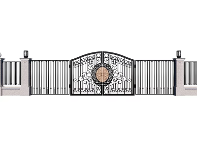 Wrought Iron Entry Gate With Ornate Circular Design And Decorative Patterns 3d model