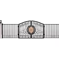 Wrought Iron Entry Gate With Ornate Circular Design And Decorative Patterns