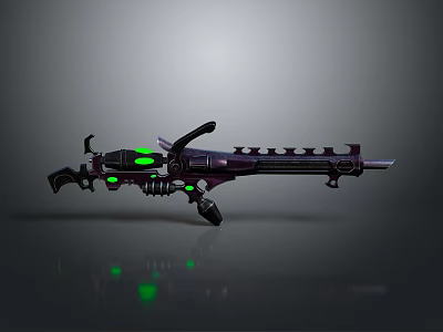 Futuristic Purple Sci Fi Weapon With Green Glowing Lights And Mechanical Design 3d model