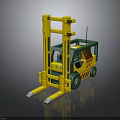 Yellow and Green Forklift with Front Forks Mechanical Frame and Cabin