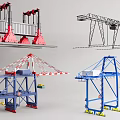 Public Facility Gantry Harbor Cranes with Metal Frame Red Blue Structures for Industrial Loading 3d model