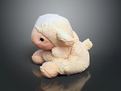 Adorable Children's Stuffed Lamb Toy With Fluffy White And Pink Fur 3d model