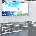 Modern Space With Digital Display Showing Solar Panels Wind Turbines And Green Transportation