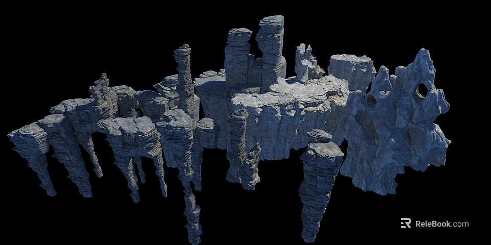 Natural Stone Rock Formations With Wood Accents And Tall Pillar Structures 3d model 
